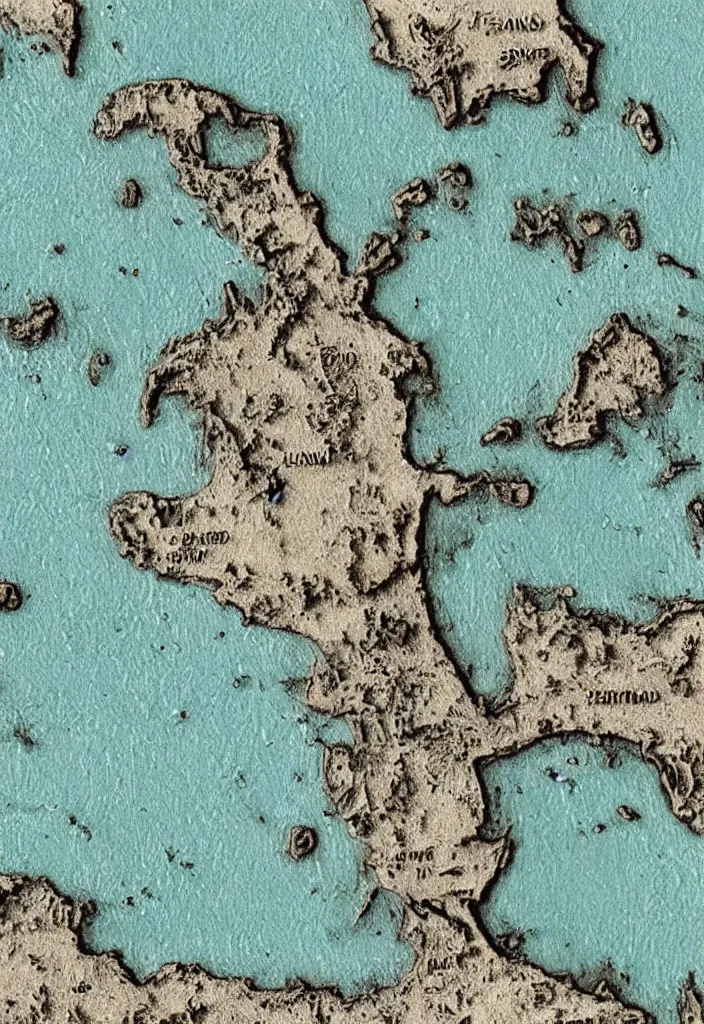 Image similar to a weathered detailed map of a deserted island that shows the location of a pirate’s buried treasure