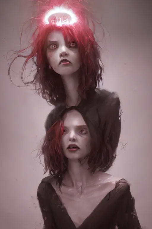 Image similar to creepy possessed woman, her hair floating upwards and her eyes glowing red , made by Stanley Artgerm Lau, WLOP, Rossdraws, ArtStation, CGSociety, concept art, cgsociety, octane render, trending on artstation, artstationHD, artstationHQ, unreal engine, 4k, 8k,