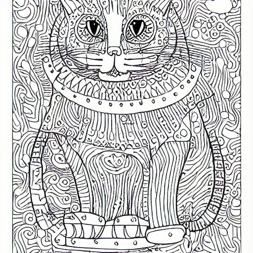 Image similar to Coloring page, blobworld aesthetic of a cat knitting