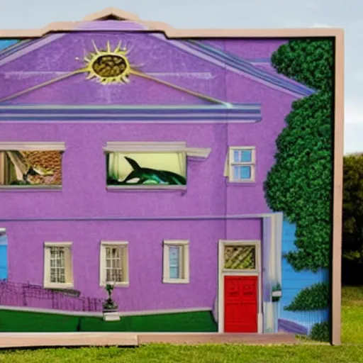 Image similar to anamorphic birds walking past a house, lowbrow surrealistic, in the style of Mark Ryden,