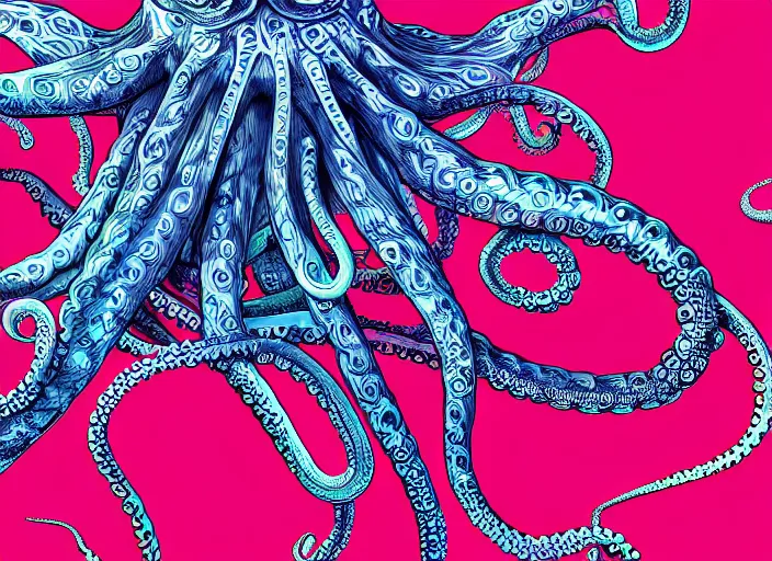 Image similar to highly detailed tentacles, digital art, octopus, tentacles, detailed tentacles, bold colors, gradient, 8k, trending on artstation