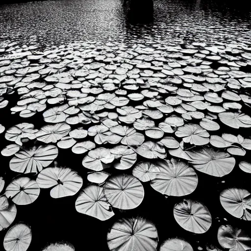 Prompt: lily pads, award winning black and white photography
