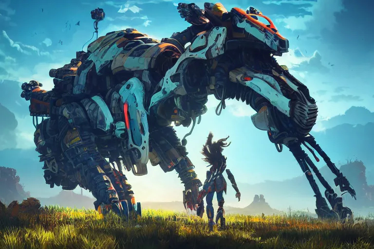 Image similar to tideripper machine mecanical creature robot of horizon forbidden west horizon zero dawn radiating a glowing aura global illumination ray tracing hdr fanart arstation by ian pesty and alena aenami artworks in 4 k