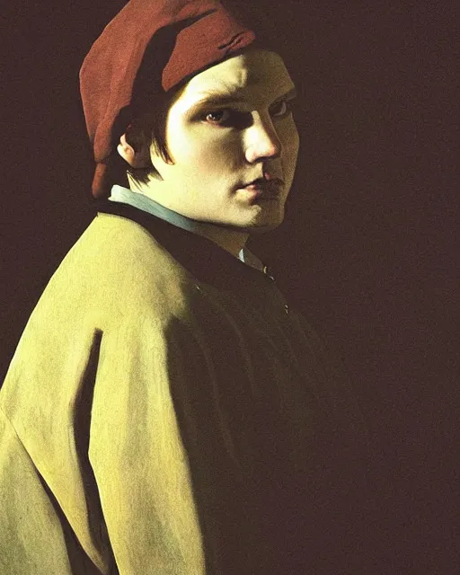 Image similar to “Detailed portrait of Gerard Way by Vermeer, moody lighting”