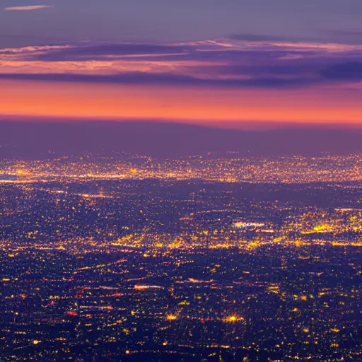 Prompt: photograph of various aircraft over Los Angeles at sunset