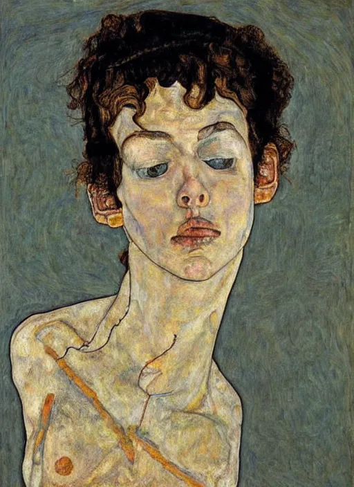 Image similar to shadows in the dark, backlight, extremely realistic and highly detailed painting by egon schiele, soft light, gold ratio