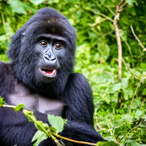 Prompt: mountain gorilla laughing