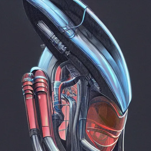 Image similar to coloured pencil of an alien scifi tech hardsurface shape form exploration, big medium small, artstation, colored marker, paper collage, syd mead, hr giger, concept art