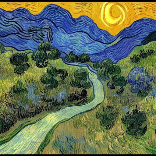 Image similar to grand theft auto ( gta ) landscape in the style of vincent van gogh, trending on artstation