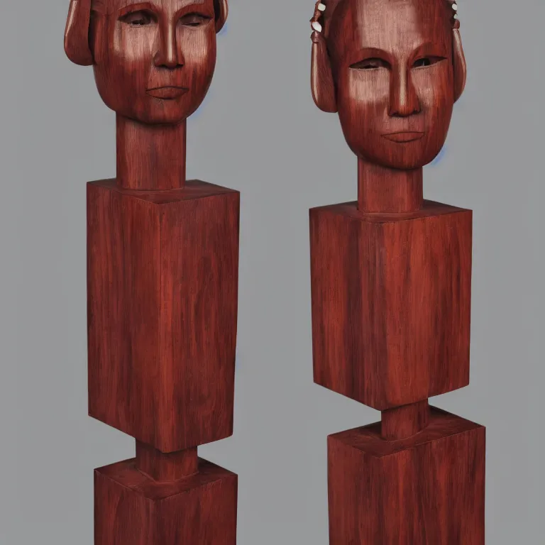 Prompt: public sculpture minimalist portrait of a powerful asian woman wearing pigtails, beautiful symmetrical face accurate face detailed face realistic proportions, carved out of mahogany wood on a pedestal by stephan balkenhol and martin puryear, hyperrealistic dramatic lighting shocking detail trending on artstation 8 k