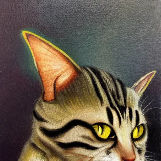 Prompt: a caterpillar with a cat face, oil painting, realistic, hybrid