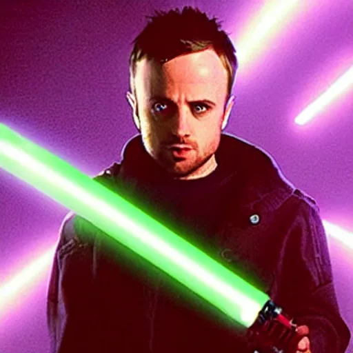 Prompt: jesse pinkman with a lightsaber