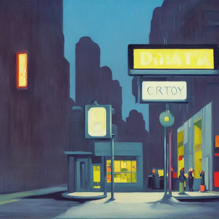 Image similar to dark city bus stop, painted by Edward Hopper and James Gilleard, oil painting