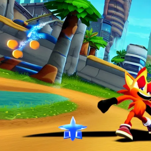 Image similar to crash bandicoot bros kirby super star ultra sonic the hedgehog gta style ratchet and clank