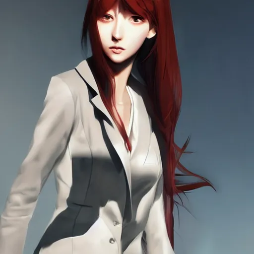 Image similar to kurisu makise, elegant, ultra highly detailed, digital painting, smooth, sharp focus, artstation, art by Ina Wong, by Bo Chen, by ilya kuvshinov