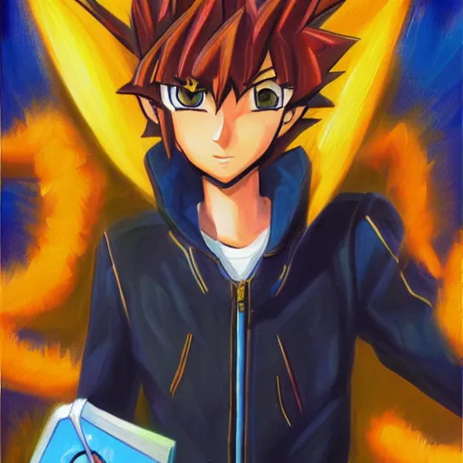 Image similar to Trending on artstation, Nick Walton from Yu-Gi-Oh, in the style of Kazuki Takahashi, oil on canvas