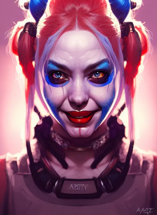 Image similar to portrait of apex legends harley quinn, intricate, elegant, glowing lights, highly detailed, digital painting, artstation, glamor pose, concept art, smooth, sharp focus, illustration, art by artgerm and greg rutkowski, artey freytag