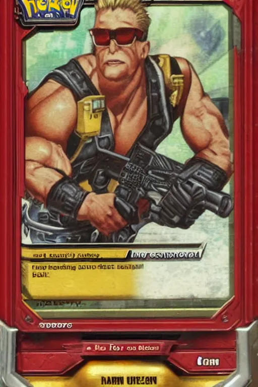 Prompt: Duke Nukem, Pokemon card of Duke Nukem!, highly detailed trading card screenshot