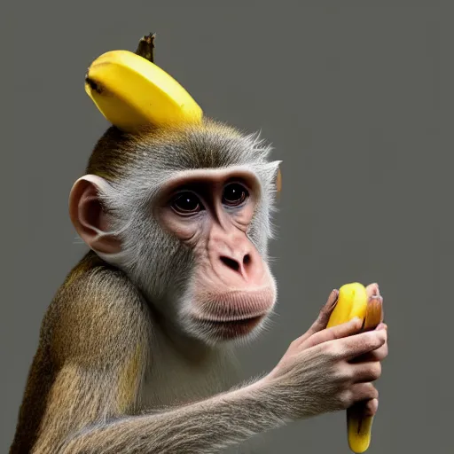 Image similar to monkey eating banana, higly detailed, 8 k, photorealistic, art concept, artstation, sharp focus