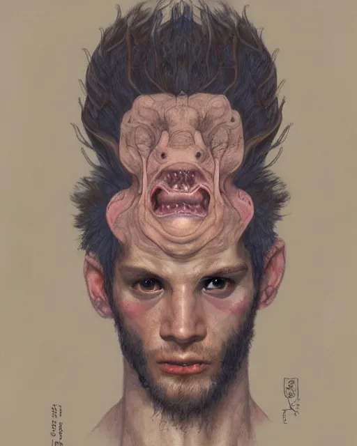 Prompt: portrait of an axolotl god by greg rutkowski in the style of egon schiele