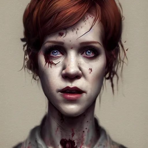 Image similar to portrait of molly ringwald as a zombie, 7 days to die zombie, fine art, award winning, intricate, elegant, sharp focus, cinematic lighting, highly detailed, digital painting, 8 k concept art, art by guweiz and z. w. gu, masterpiece, trending on artstation, 8 k