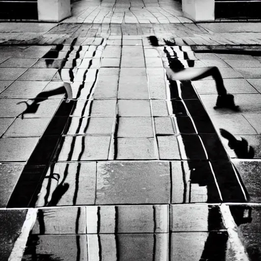 Prompt: analog street photo elegance high contrast reflection, optical illusion