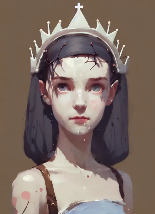 Image similar to portrait of cute ballerina girl with crown of thorns and white short hairs, warhammer, cyberpunk, by atey ghailan, by greg rutkowski, by greg tocchini, by james gilleard, by joe gb fenton, by kaethe butcher, dynamic lighting, gradient light blue, brown, blonde cream and white color in scheme, grunge aesthetic