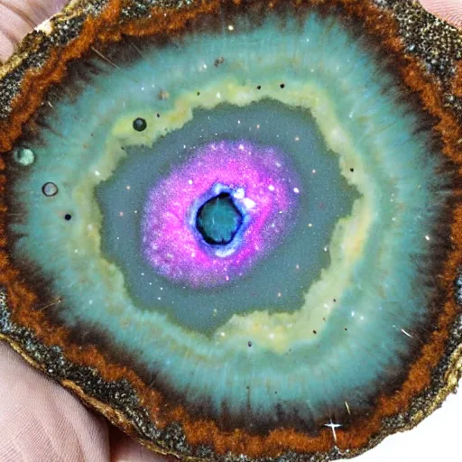 Image similar to a galactic universe in a geode