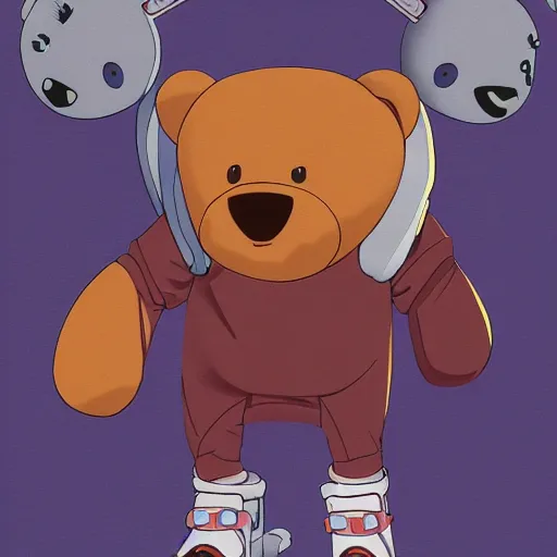 Prompt: happybears!, happy bears! kill union, humanoid bears, bear costumes, happy faces, evil happy faces, rollerblading, rollerskates, cel - shading, four humanoid bears, 2 0 0 1 anime, flcl, golden hour, japanese town, cel - shaded, strong shadows, vivid hues, y 2 k aesthetic