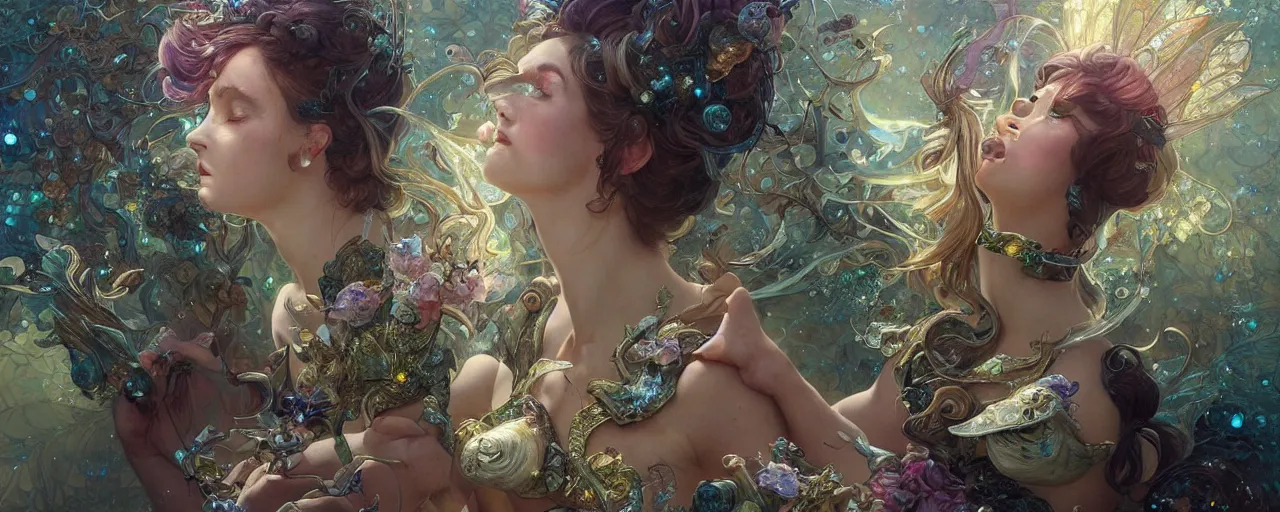 Prompt: a beautiful fairy next to a giant snail with sparkles, D&D, fantasy, intricate, cinematic lighting, highly detailed, digital painting, artstation, concept art, smooth, sharp focus, illustration, art by Artgerm and Greg Rutkowski and Alphonse Mucha