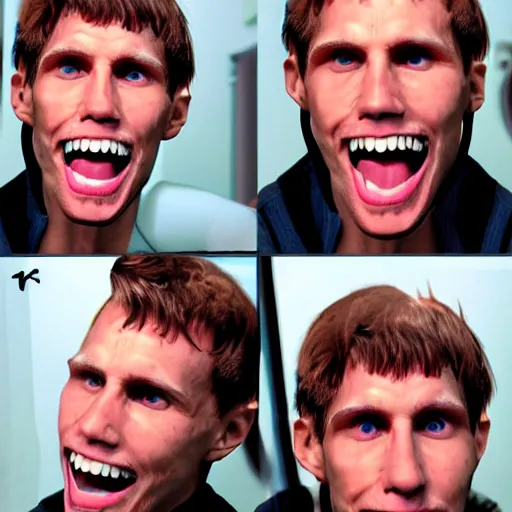 Image similar to jerma showing off his true colors as a psychopath, wide smile