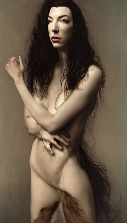 Image similar to epic masterpiece portrait of chrysta bell, sweaty skin, hyperrealistic, octane render, cinematic, beautiful face and flawless skin, perfect hands, 5 fingers, bronze by Edgar Maxence and Ross Tran and Michael Whelan