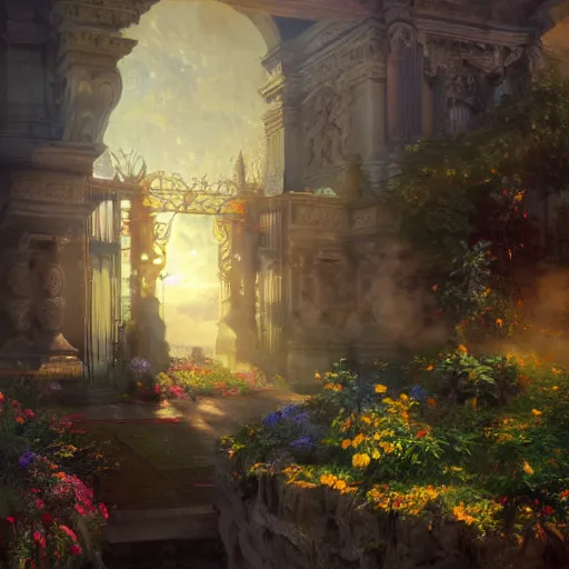 Prompt: beautiful colorful picture of the gates of heaven, volumetric lighting, 8 k octane beautifully detailed render, post - processing, extremely hyper - detailed, intricate, epic composition, cinematic lighting, masterpiece, trending on artstation, detailed detailed detailed, masterpiece, stunning art by anders zorn, wonderful masterpiece by greg rutkowski, beautiful cinematic light,