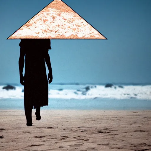 Image similar to pyramid head walking on the beach, realistic