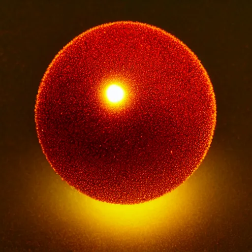 Image similar to a ball of gold nanoparticles, illuminated by a red laser beam, the environment is living