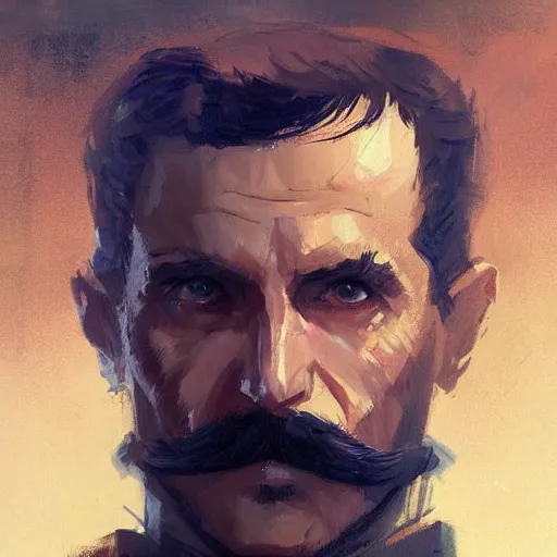 Image similar to portrait of a man by greg rutkowski, british features, short black hair in military style, moustache, tall, star wars expanded, universe, he is about 5 0 years old, wearing imperial captain uniform, artstation hq
