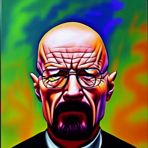 Image similar to Walter White seething with rage, angry, ticked off, mad, oil painting