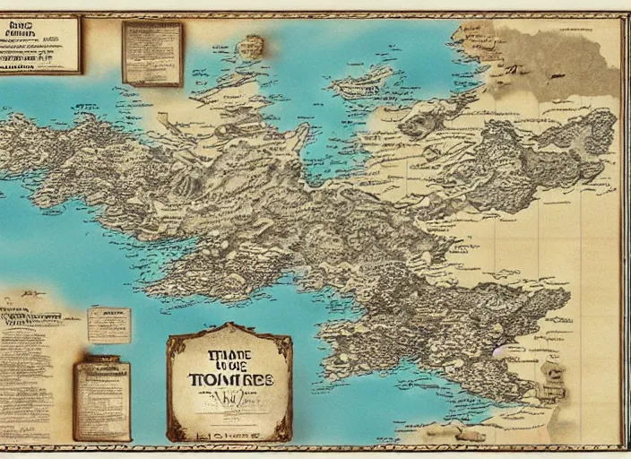 Prompt: dramatic map over game of thrones world