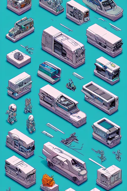 Image similar to isometric design, sprite sheet, game resources, futuristic van by josan gonzalez