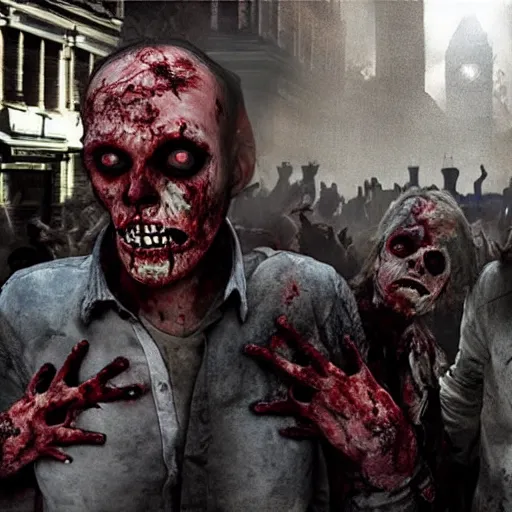 Image similar to zombies in london, ultra realistic, photorealism, from the movie dawn of the dead