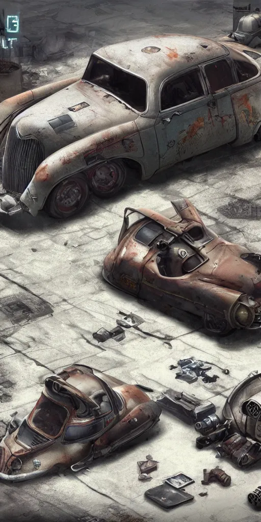 Image similar to fallout concept art car render ultra unreal engine 5