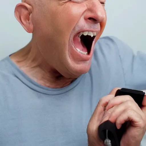 Prompt: old bald guy yelling on the phone
