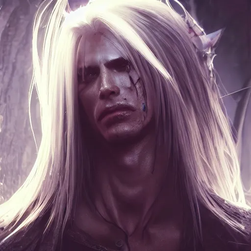 Prompt: demonic sephiroth, au naturel, hyper detailed, digital art, trending in artstation, cinematic lighting, studio quality, smooth render, unreal engine 5 rendered, octane rendered, art style by klimt and nixeu and ian sprigger and wlop and krenz cushart