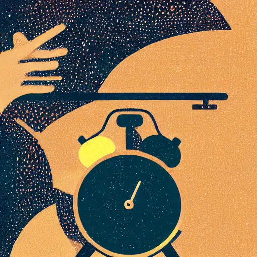 Prompt: an alarm clock illustration by victo ngai