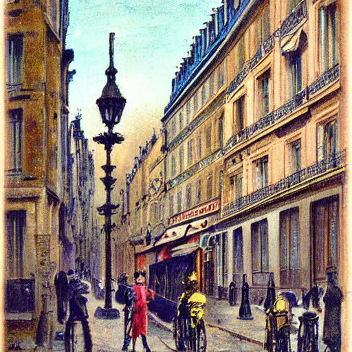 Image similar to color serigraphy of paris streets, by henri riviere