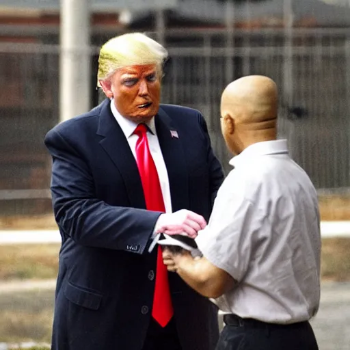 Prompt: donald trump selling cigarettes in prison