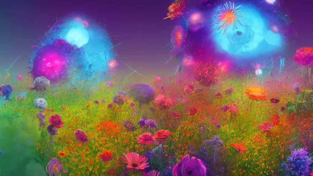 Prompt: highly detailed illustration of an explosion of all known species of flowers by beeple, 4 k resolution, realistic colors