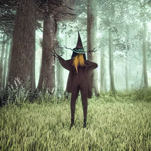 Prompt: witch in the woods, 3d render