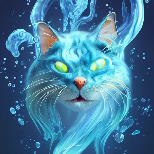 Image similar to liquid cat, water elemental, fantasy, highly detailed, smooth, artstation, digital illustration