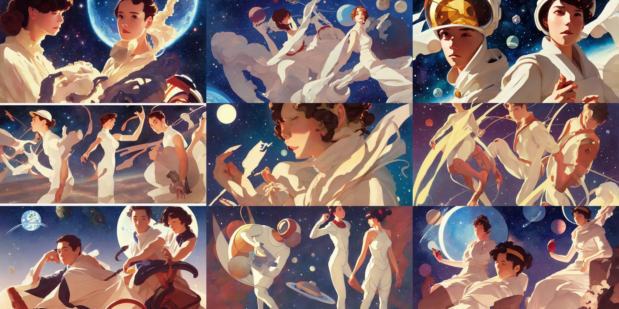 Prompt: space, in the style of studio ghibli, j. c. leyendecker, greg rutkowski, artgerm